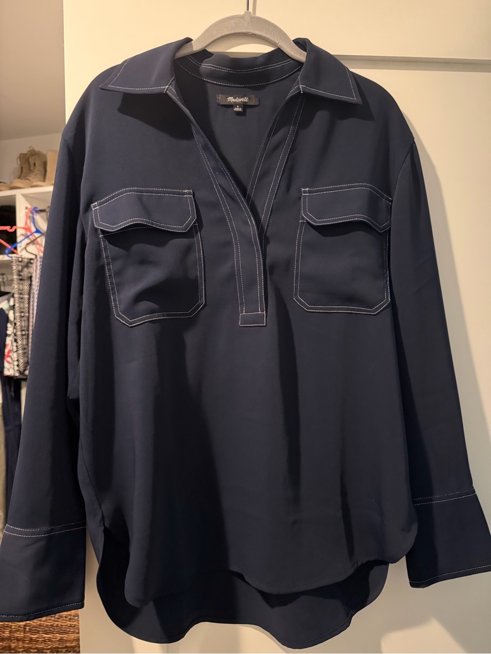 Madewell Navy Popover Shirt with Contrast Stitching